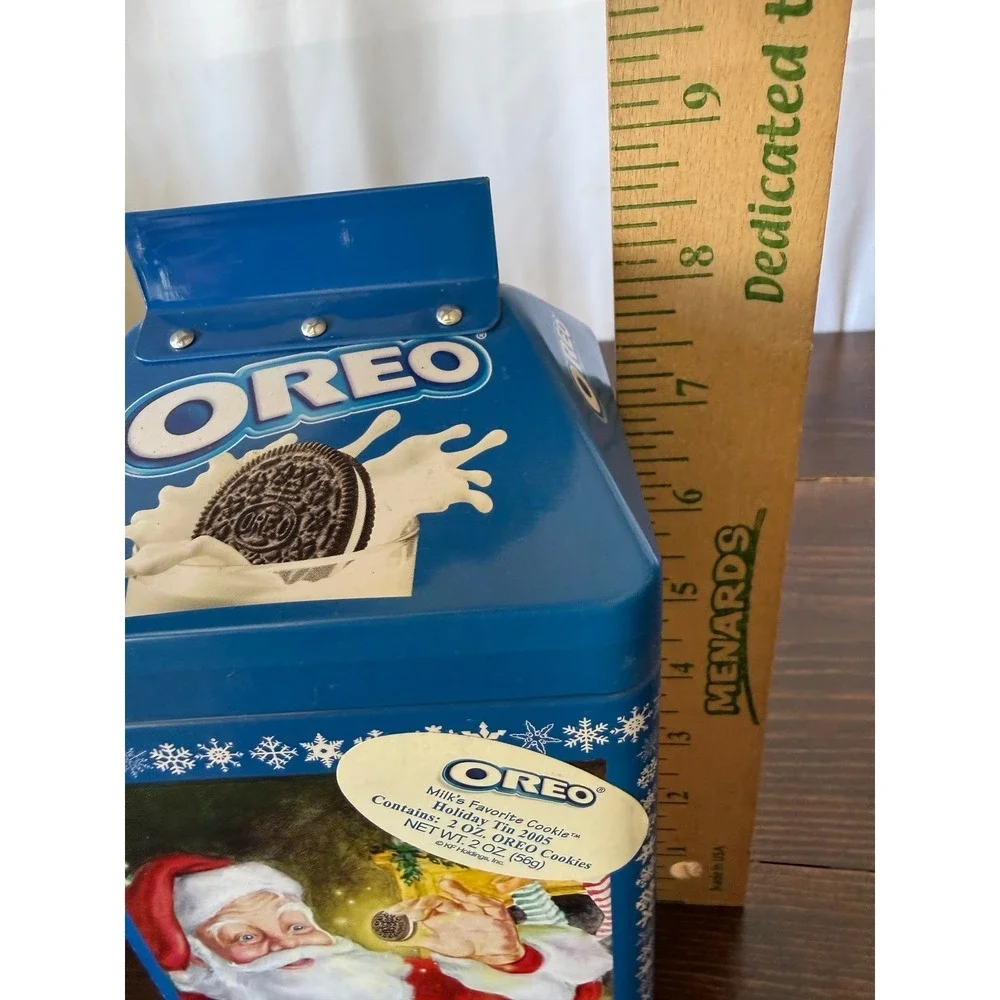 VTG 2005 Oreo Holiday Tin Santa Claus Milk Carton Shape Blue Christmas Sealed